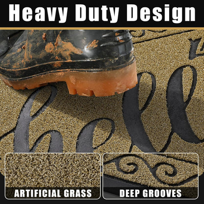 Yimobra Welcome Mat, Heavy Duty Sturdy Door Mats for Home Entrance Outdoor Indoor, Front Doormat for Outside Patio Floor Entry Porch Garage Office, Waterproof, Low Profile, 29.5x17, Black Grey