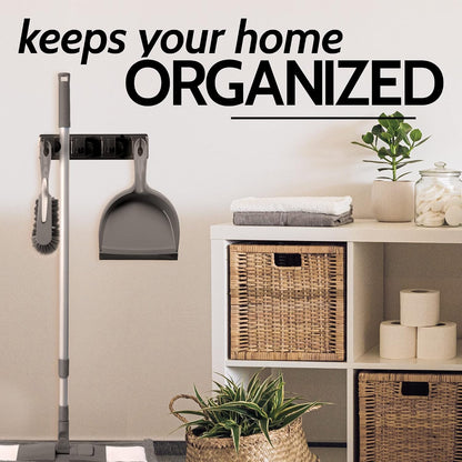 Zulay Home Mop and Broom Organizer Wall Mount - Easy to Install Mop and Broom Holder Wall Mount for Storing Cleaning Supplies - Organizer Utility Racks Mop Holder and Broom Hanger (3 Slots, White)