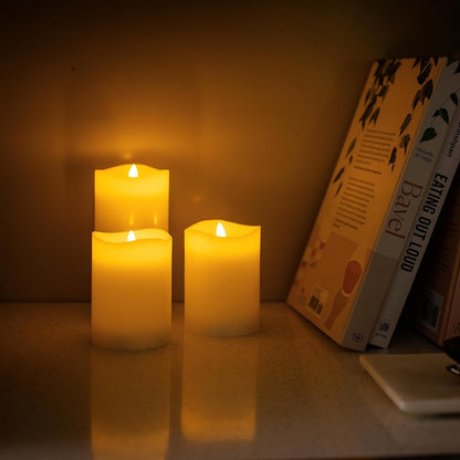 Stonebriar 6 Count White Real Wax 3x3 Flameless LED Pillar Candles with Remote and Timer