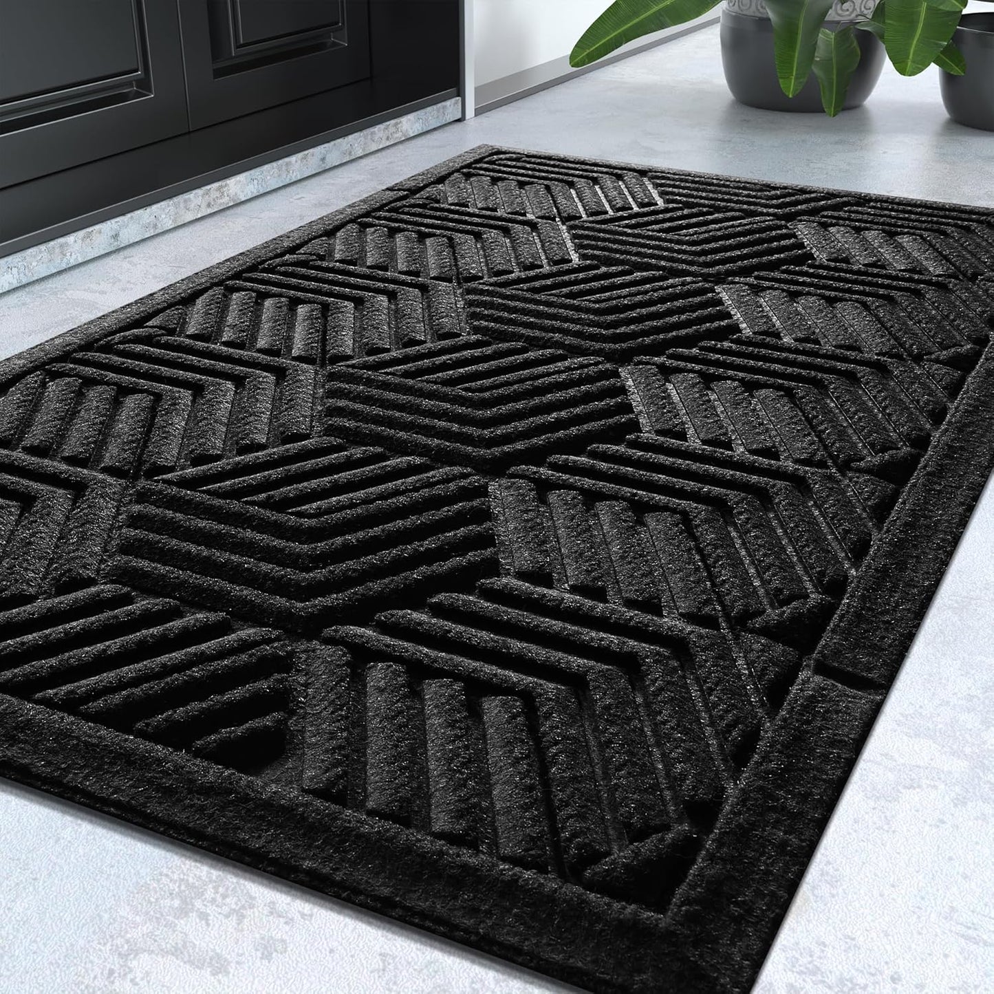 Yimobra Front Door Mat, All-Season Waterproof Outdoor Mat for Entrance with Drainage Holes, Heavy Duty Non-Slip Doormat for Garage Patio Entryway Indoor, 29.5x17, Red