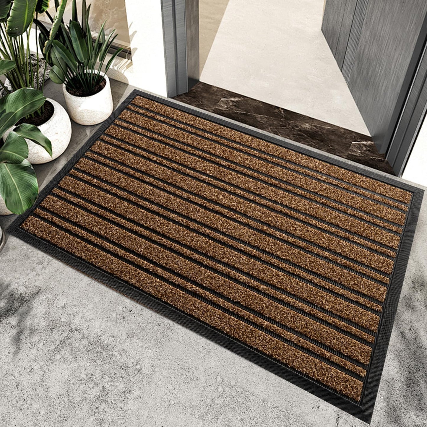 BEHERO Door Mat Outdoor Entrance, 30.5"x17" Extra Durable Front Door Mat Outside, Heavy Duty Welcome Mat for Outside Entry, Back Door Mats Non Slip, Waterproof All-Season Doormats, Yellow