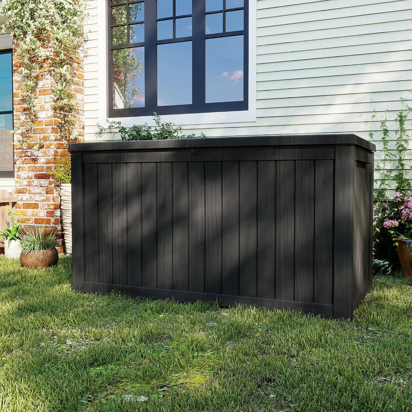 200 Gallon Deck Boxes Outdoor Waterproof, Outdoor Storage Box with Lockable Lid & UV-Resistant for Patio Furniture, Outdoor Cushions, Garden Tools and Pool Supplies, Light Brown