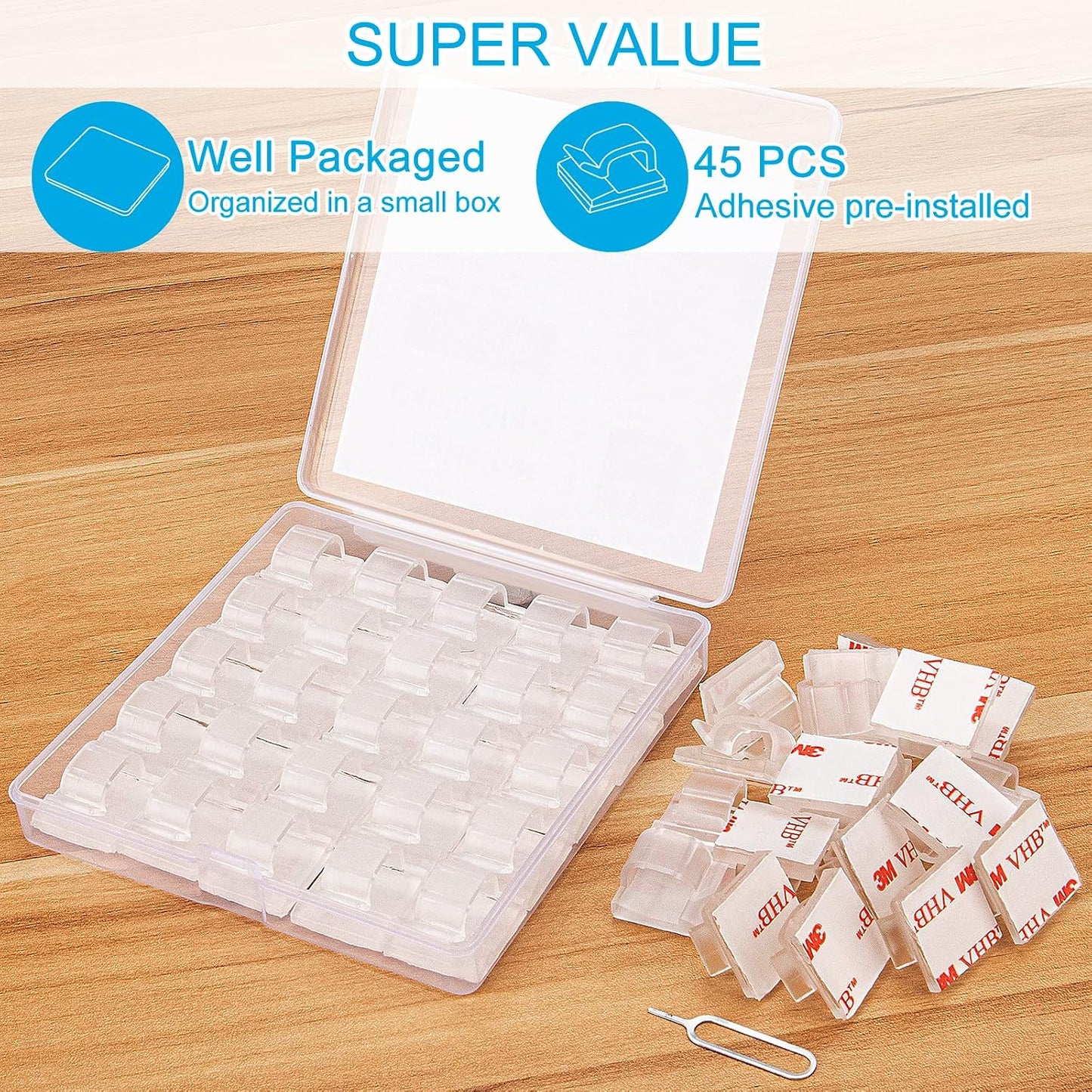 Adhesive Cable Clips White (60 PCS), Upgraded Wire Clips for Cable Management, Strong Cord Clips Wire Holders for The Wall, Under Desk, Led Strip, Electric Wires, Ethernet Cable Clips_Small