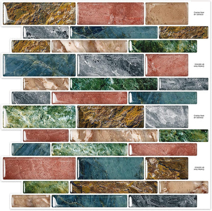 DEWOO Peel and Stick on Self Adhesive Backsplash Wall Marble Tiles Stickers 3D for Kitchen Bathroom,Spliced Blue (10-Sheet, 12"×12")