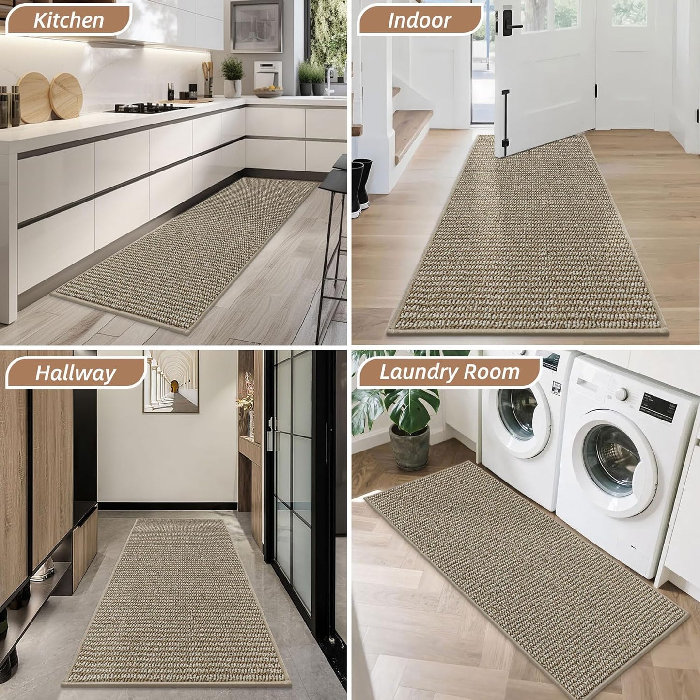 BEQHAUSE Dirt Trapper Door Mat 20" x 32", Non-Slip Washable Doormats Entrance Mat, Dirt Resistant and Absorbent Welcome Mat, Low Profile Floor Mats for Front Back Door and Entryway, Beige