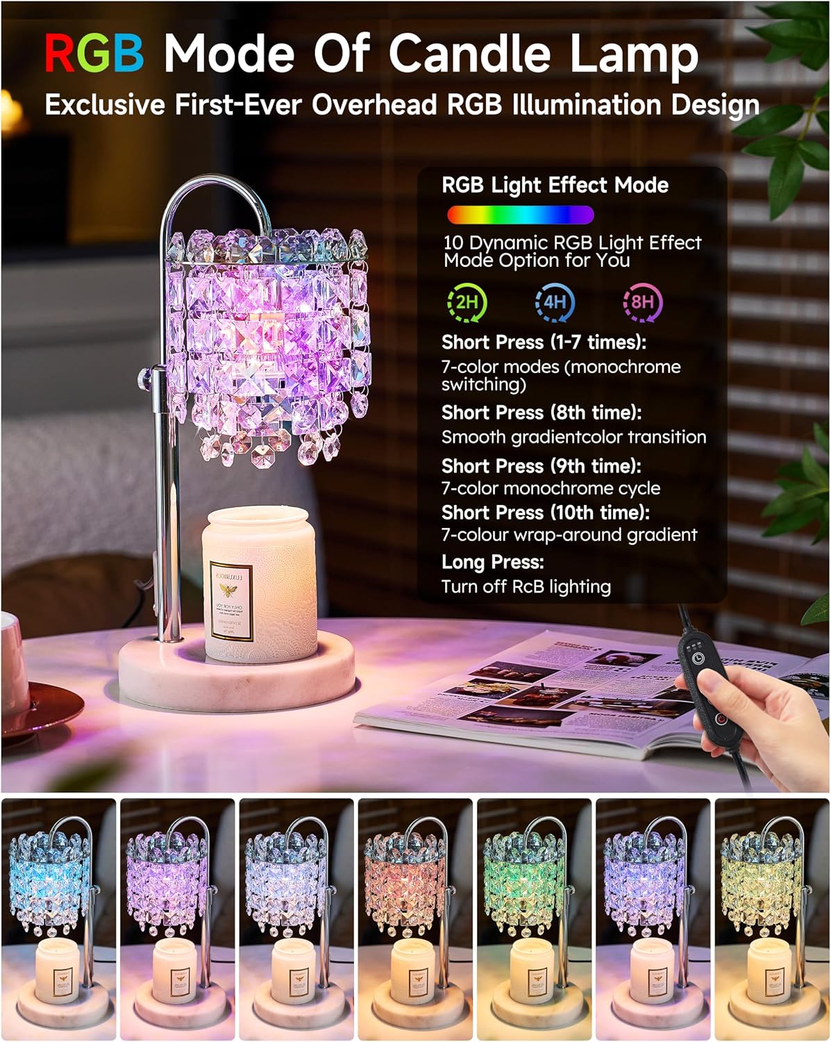 Candle Warmer Lamp with Timer Dimmer Adjustable Height Candle Warmer with Marble Base for Jar Candles, Crystal Candle Lamp with 3 Bulbs for New Home Decor, Women Mom Christmas Birthday Gifts, Silver