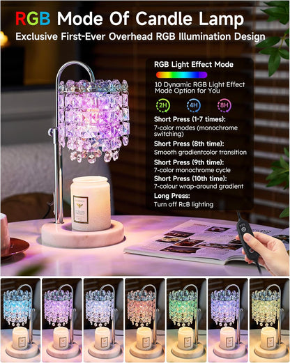 Candle Warmer Lamp with Timer Dimmer Adjustable Height Candle Warmer with Marble Base for Jar Candles, Crystal Candle Lamp with 3 Bulbs for New Home Decor, Women Mom Christmas Birthday Gifts, Silver
