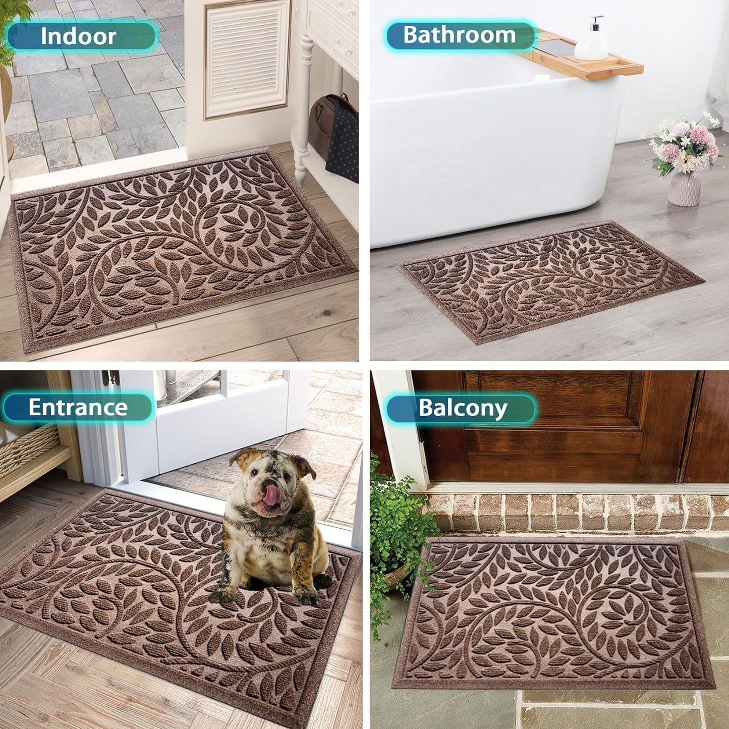 Bulijojo Front Door Mat Entrance,Durable Heavy Duty Welcome Mat,Thick Absorbent Natural Rubber Non Slip Mat,Sturdy Entryway Brown 17"x30"