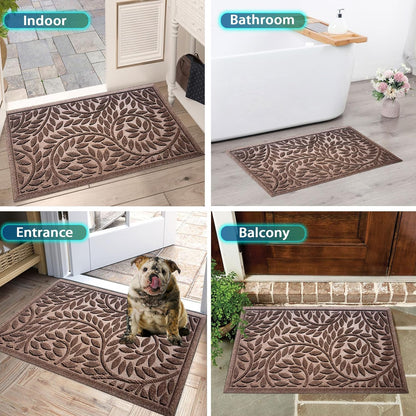 Bulijojo Front Door Mat Entrance,Durable Heavy Duty Welcome Mat,Thick Absorbent Natural Rubber Non Slip Mat,Sturdy Entryway Brown 17"x30"