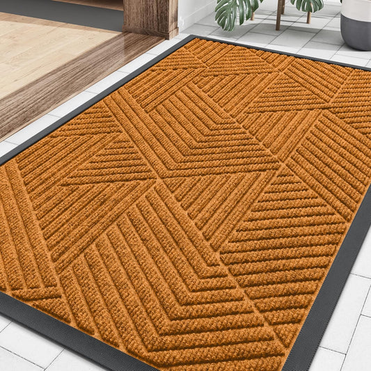Smiry Front Door Mat Outside Entrance, Heavy Duty Sturdy Natural Rubber Doormat, Trap Dirt and Moisture, Easy Clean Low Profile Mats for Indoor Outdoor Entry, Irregular Triangle (29.5x17, Black) - Colors A