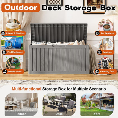 Outdoor Storage Box, Resin Deck Boxes Indoor and outdoor, Waterproof Storage Box Lockable Lid (Black, 85 Gallon)