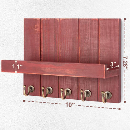 Rebee Vision Decorative Key Holder Wall Mount - Rustic Key Holder for Wall with Shelf and Mail Organizer for Living Room Decor - Home Essentials for Home Improvement (Brown, 3.54" x 10" x 7.28")