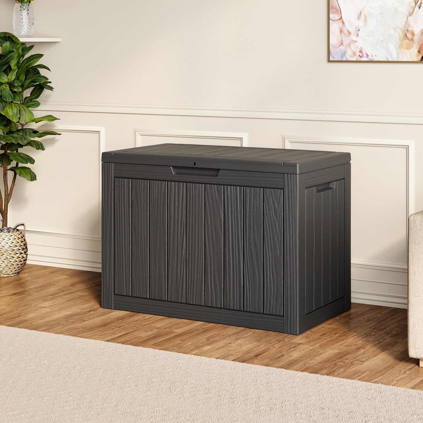 35 Gallon Outdoor Storage Box, Waterproof Resin Deck Box with Lockable Lid – Storage Cabinet for Patio Furniture, Pool Supplies, Garden Tools – Indoor & Outdoor Use