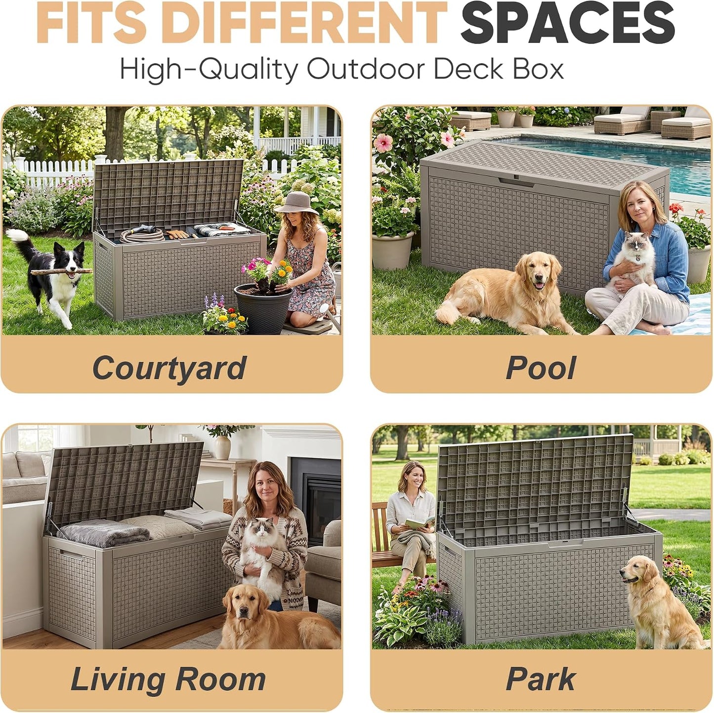 EasyUp 33 Gallon Resin Deck Box Waterproof, UV Resistant Outdoor Storage Box for Delivery, Porch, Patio and Garden, Stripe Black