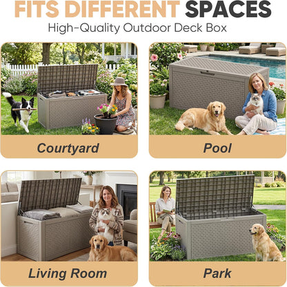 EasyUp 33 Gallon Resin Deck Box Waterproof, UV Resistant Outdoor Storage Box for Delivery, Porch, Patio and Garden, Stripe Black