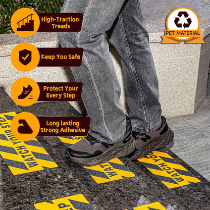 LifeGrip Anti Slip Traction Treads 10 Pack, 6"x32" with Glow in Dark Stripe, Best Grip Tape Grit Non Slip, Outdoor Non Skid Tape, High Traction Friction Abrasive Adhesive for Stairs Step