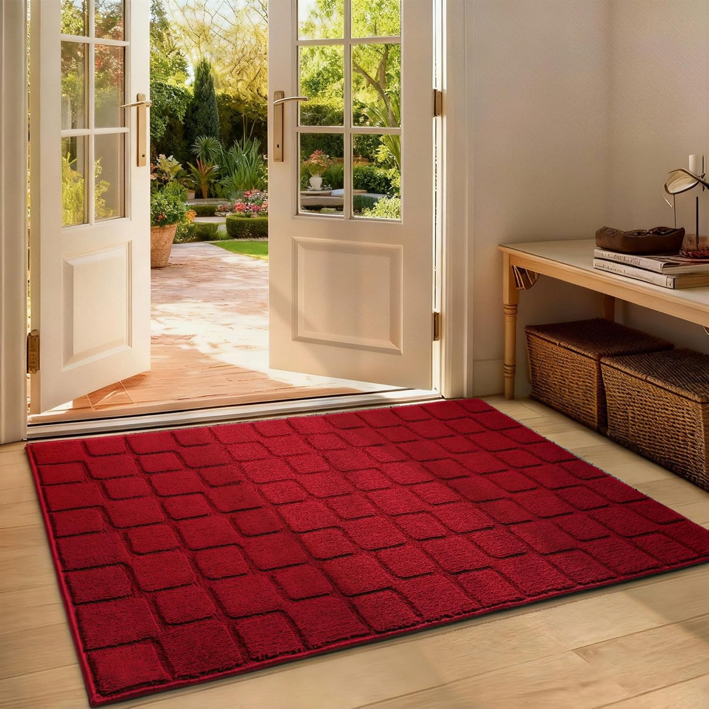 Front Door Mat Outside Entrance, Outdoor Indoor Door Mats for Entryway, Entrance, Entry, Patio, Waterproof Non Slip Doormat, Low-Profile, 20" × 31.5“, Black