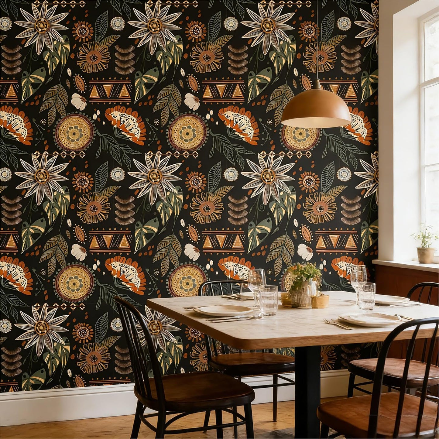 Peel and Stick Wallpaper Removable Self-Adhesive, Renter Friendly Waterproof Vinyl Contact Paper, Boho Self Stick Wall Paper for Bedroom Bathroom Cabinet Furniture Makeover, 17.5" x 118"