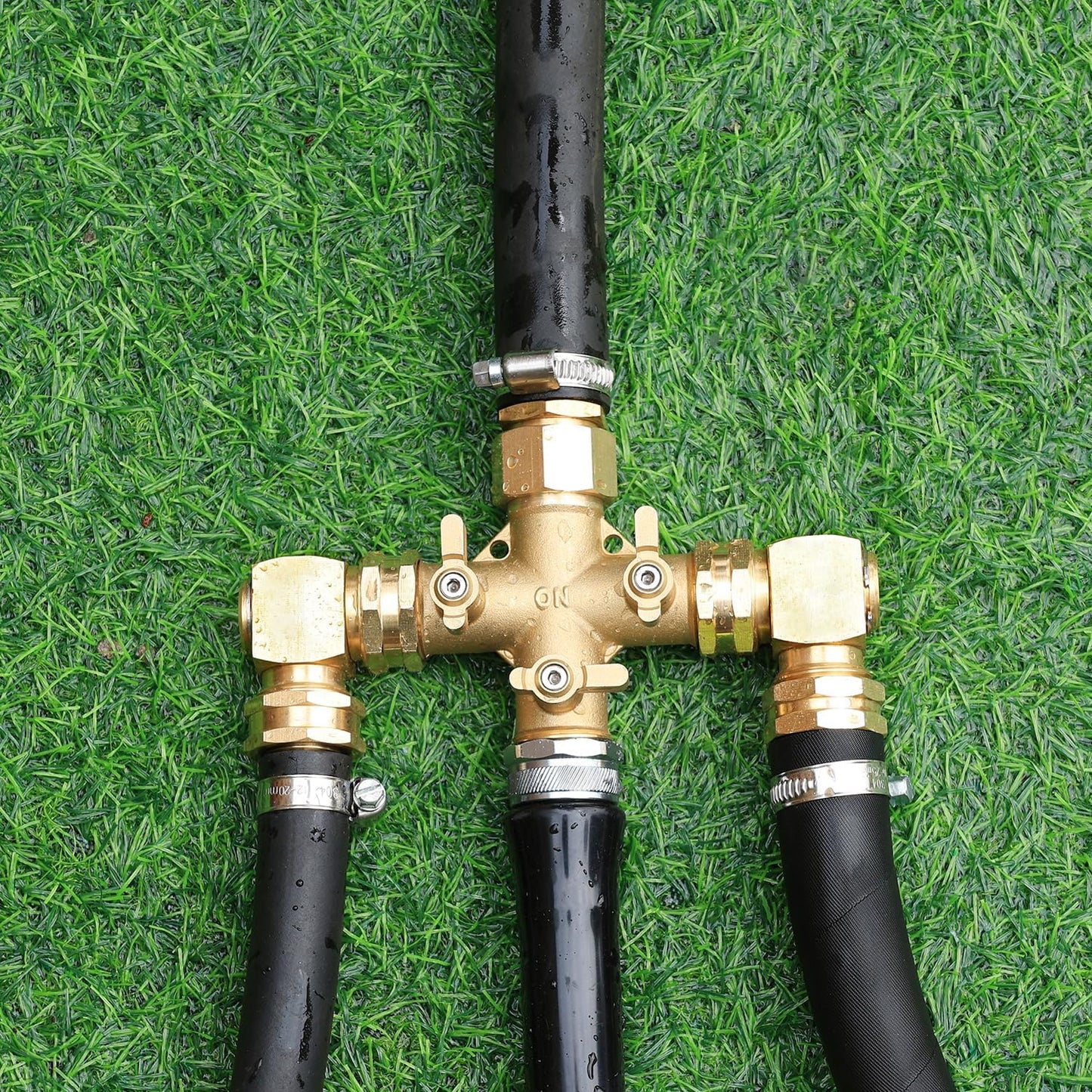 Garden Hose Splitter High Flow Splitter No Restricted-Flow Connector Heavy Duty Brass Hose Splitter with Shut Off Valves 3 way Hose Bib Adapter (Cross 3 way)