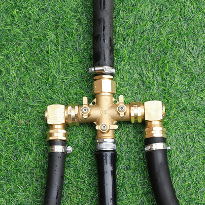 Garden Hose Splitter High Flow Splitter No Restricted-Flow Connector Heavy Duty Brass Hose Splitter with Shut Off Valves 3 way Hose Bib Adapter (Cross 3 way)