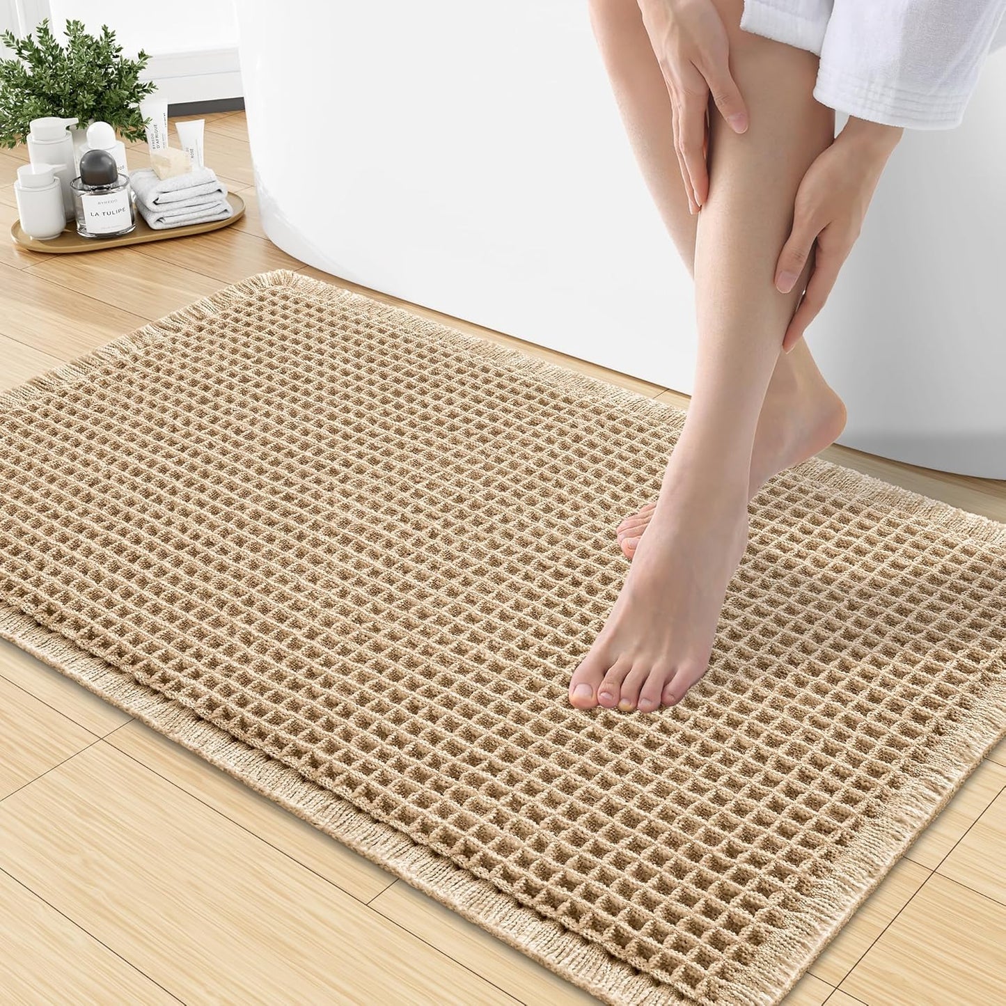 Smiry Waffle Bath Mat 30x20, Extra Soft Absorbent Bathroom Rugs, Non Slip Machine Washable Quick Dry Bath Rugs for Bathroom Floor, Tub, Shower, Home Decor Accessories, Brown