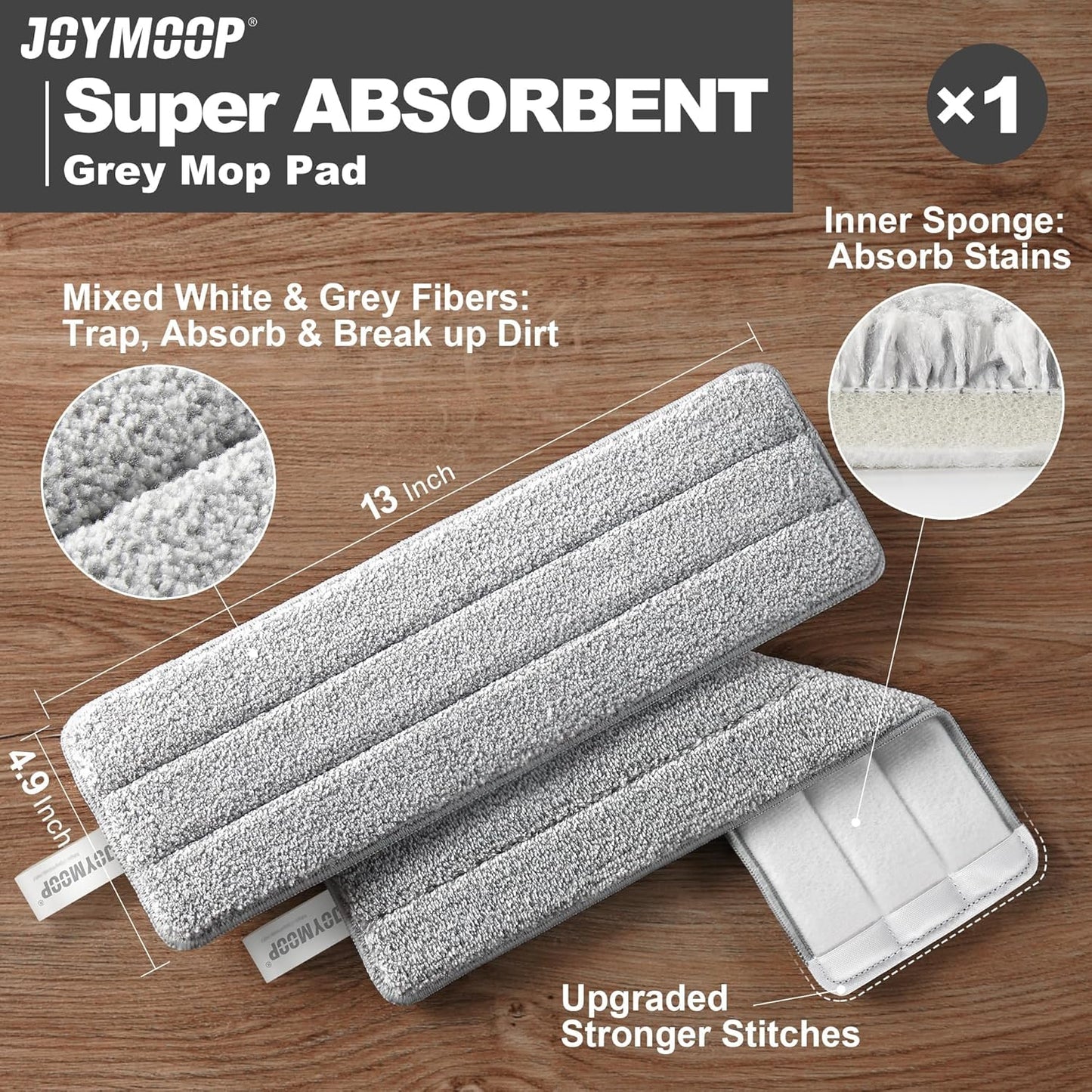 JOYMOOP Mop and Bucket Set, Flat Mops for Floor & Wall Cleaning, Commercial & Household Use, Hardwood Floor Mop with Long Handle & 4 Microfiber Pads