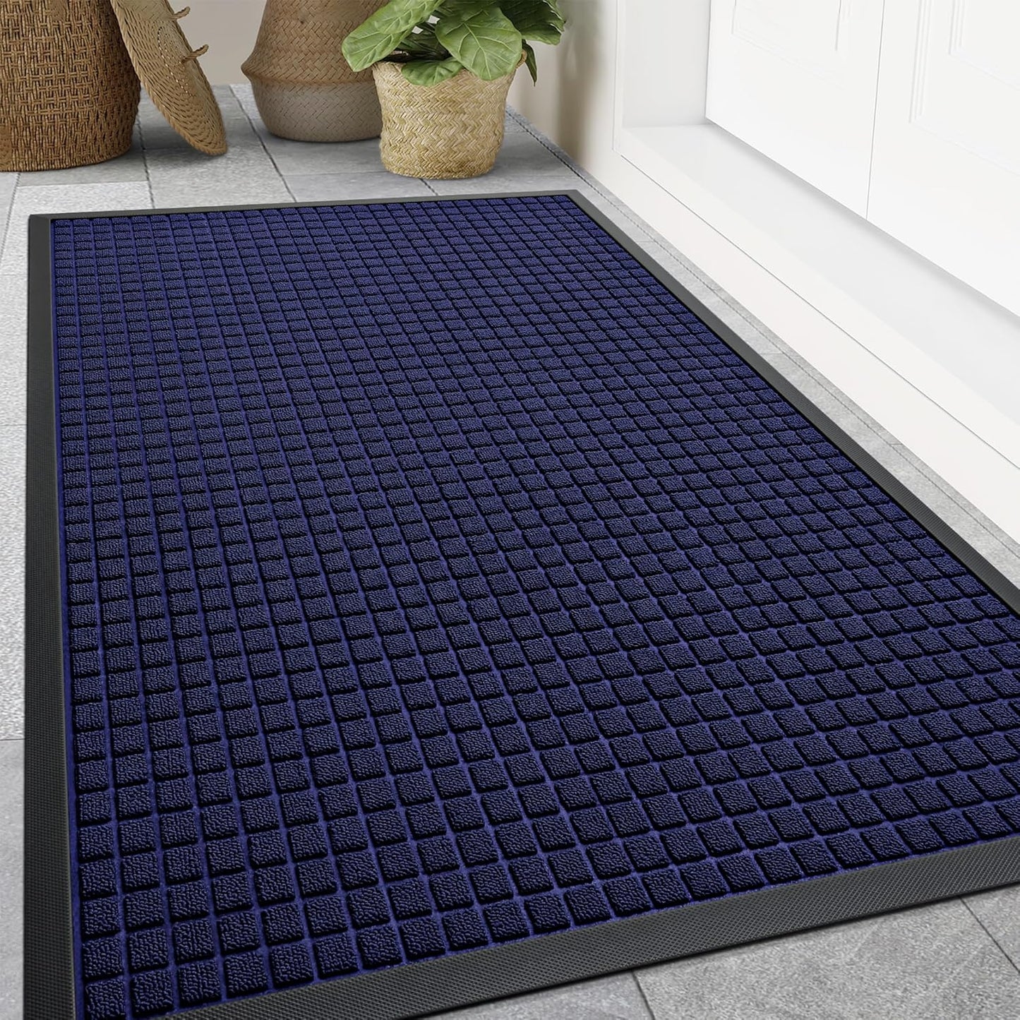 Smiry Front Door Mat Outside Entrance, Heavy Duty Natural Rubber Doormat, Non Slip, Trap Dirt and Moisture, Easy Clean, Low Profile Welcome Floor Mats for Indoor Outdoor Entry, 29.5x17 Inch, Black