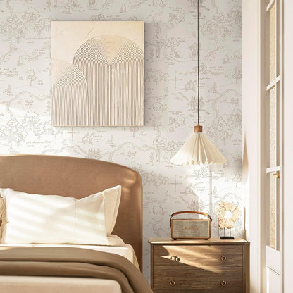 Dimoon 17.3''x78.7'' Vintage Peel and Stick Wallpaper Boho Beige Neutral Contact Paper White Floral Bird Wallpaper Removable Botanical Renter Friendly Modern Wall Paper Bedroom Bathroom Vinyl Roll