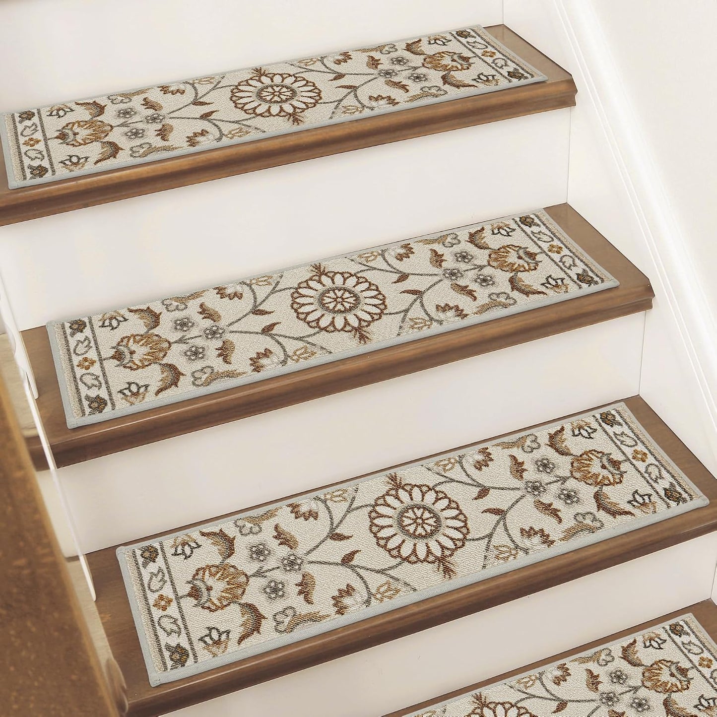BEQHAUSE Stair Treads for Wooden Steps Non-Slip Machine Washable Carpet Stair Treads 8"X30" Soft Indoor Stair Runner for Kids Elders and Pets, 100% Polyester, TPE Backing, 15pcs, Grey/Orange