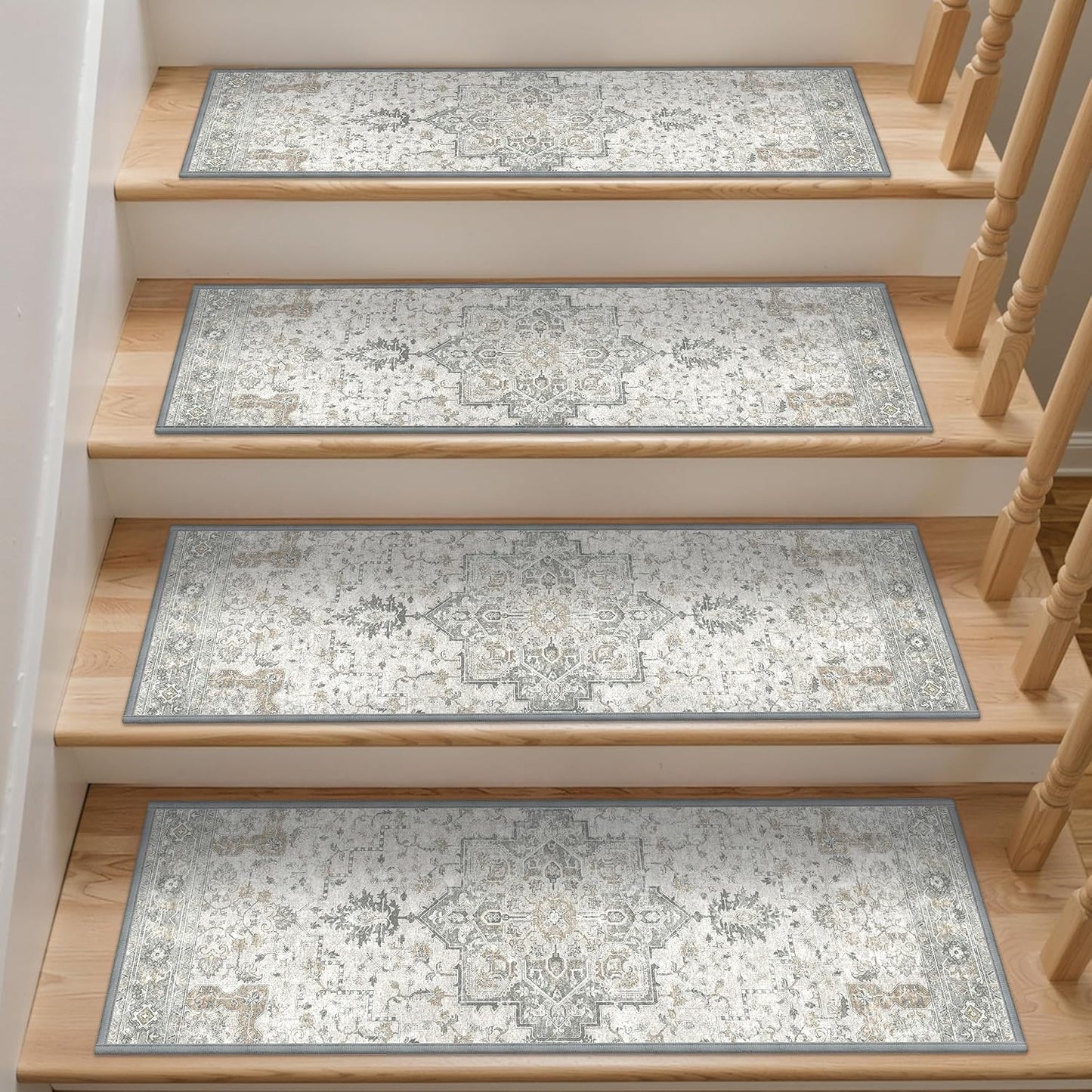 sarben Non Slip Stair Treads for Wooden Steps 15PCS - 8"x30" Indoor Safety Carpet, Edging Mats with TPE Adhesive Backing, Pet and Elderly Friendly Stair Rugs (Taupe) - Colors A