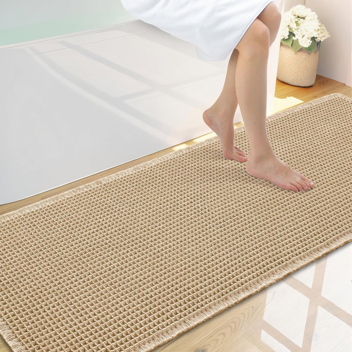 Smiry Waffle Bath Mat 30x20, Extra Soft Absorbent Bathroom Rugs, Non Slip Machine Washable Quick Dry Bath Rugs for Bathroom Floor, Tub, Shower, Home Decor Accessories, Brown