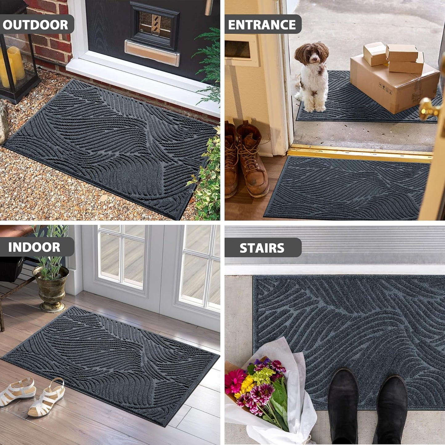 Yimobra Doormat Outdoor Entrance, Simple Stripes All-Weather Waterproof & Non-Slip Mat for Front Door, Heavy Duty Welcome Mat for Indoor, Garage, Patio-29.5x17, Dark Grey