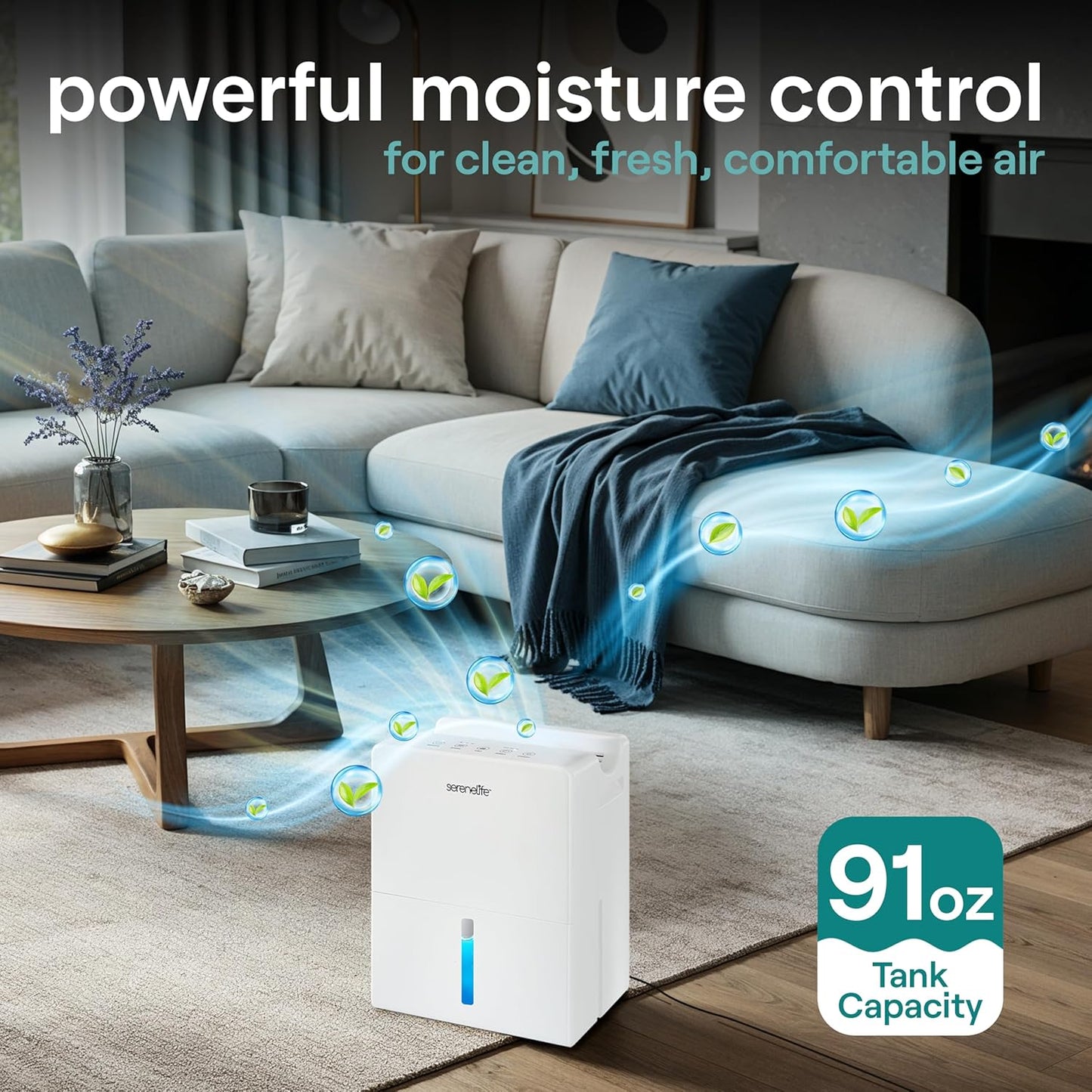 SereneLife Dehumidifier, Quiet 2-in-1 Thermoelectric & Desiccant Dehumidifiers for Home, 85 oz Tank Drying Base w/Small Room Attachment, Smart Humidity Control for Basement, Bathroom, Bedroom, Closet