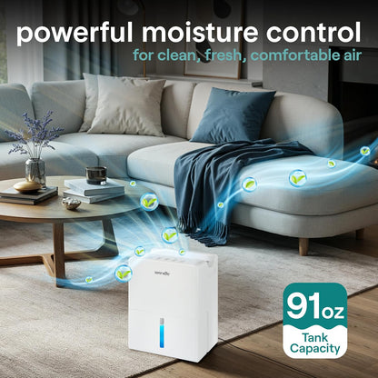 SereneLife Dehumidifier, Quiet 2-in-1 Thermoelectric & Desiccant Dehumidifiers for Home, 85 oz Tank Drying Base w/Small Room Attachment, Smart Humidity Control for Basement, Bathroom, Bedroom, Closet