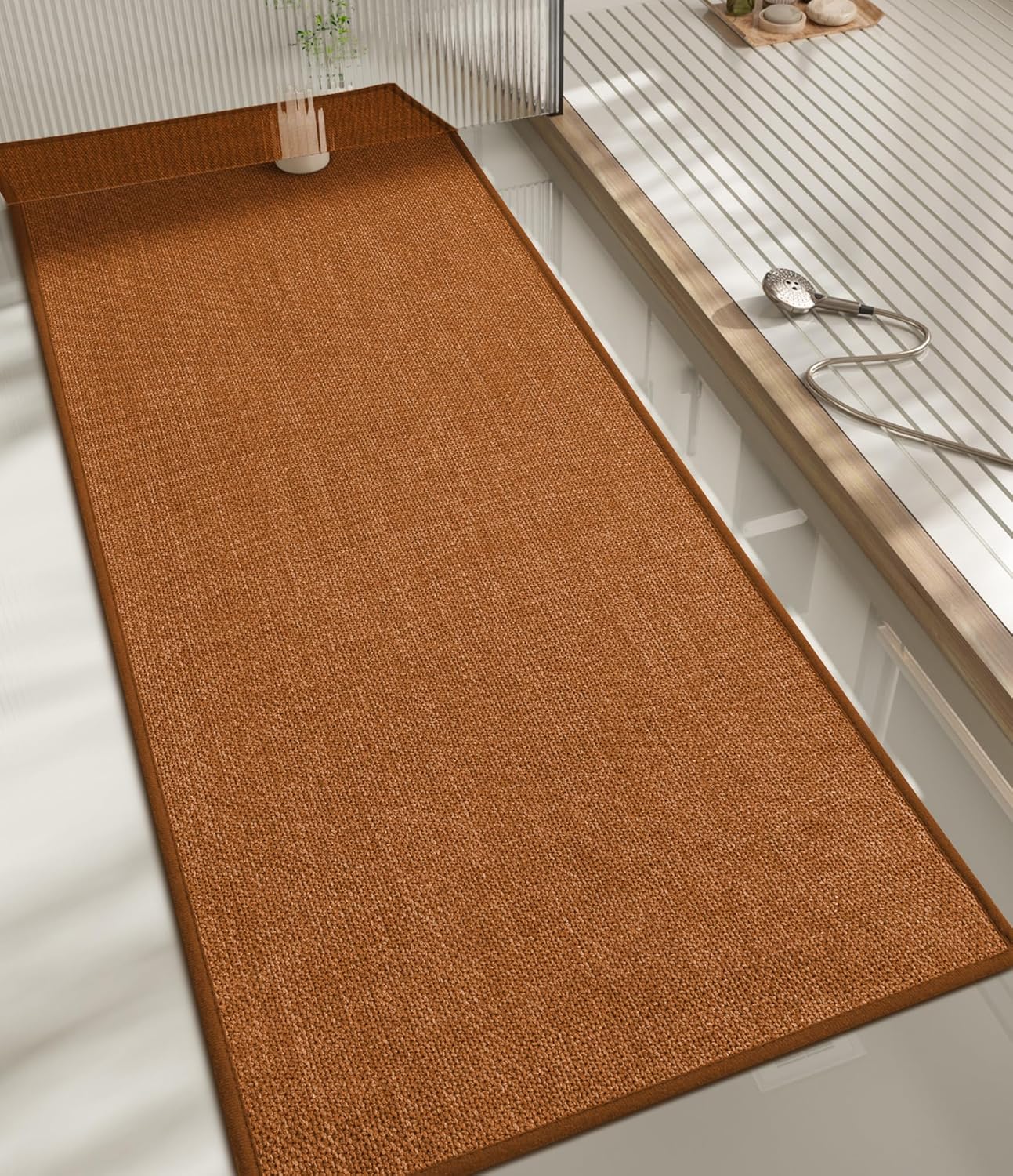 chakme Bathroom Rugs Mat 24x17, Ultra Thin Non Slip Bath Mat Small Quick Dry Absorbent Bath Mat for Bathroom Floor, (Dark Beige, 24"x17")