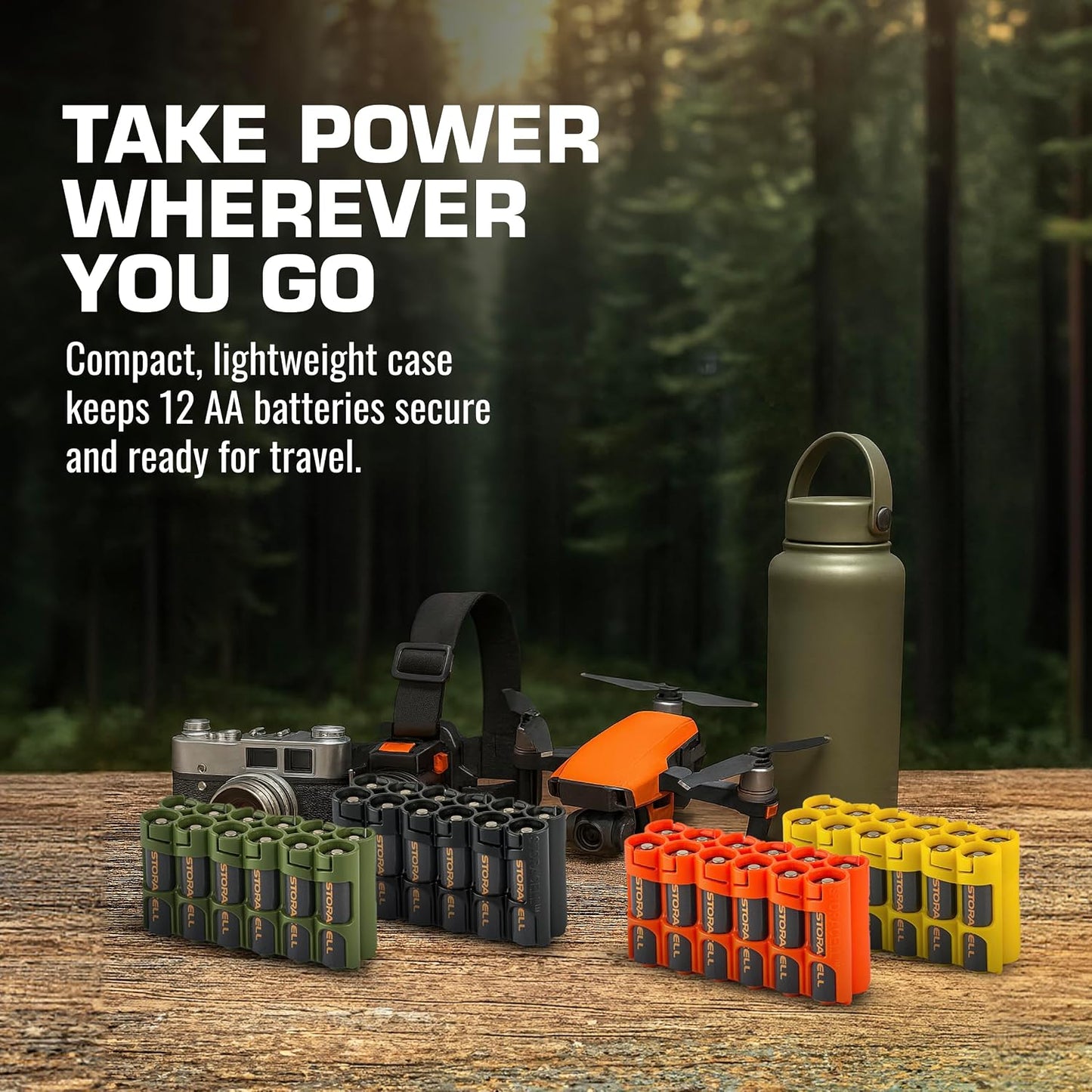 AA Battery Storage Caddy by Storacell, Orange, Holds 12 Batteries (Not included)