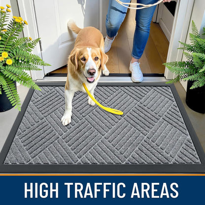 OLANLY Front Door Mat Outside Entrance 29.5x17, Absorbent, Heavy Duty Sturdy Natural Rubber Doormat Indoor Outdoor, Stain and Fade Resistant, Non-Slip Low Profile Floor Mat for Entryway, Grey Diamond