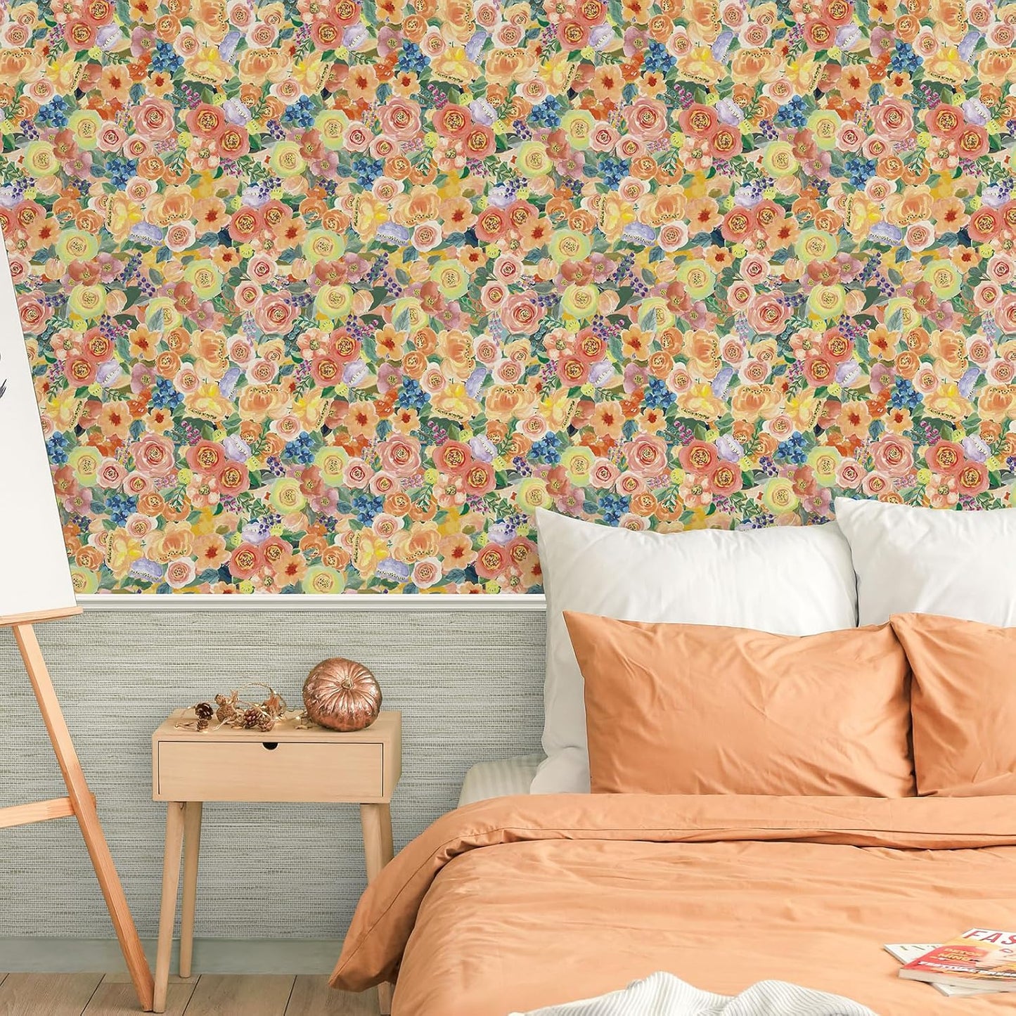 Simon&Siff Floral Peel and Stick Wallpaper 17.3"x80" Pink Watercolor Flowers Wall Murals Removable Wall Paper for Bedroom Bathroom Cabinet Renter Friendly