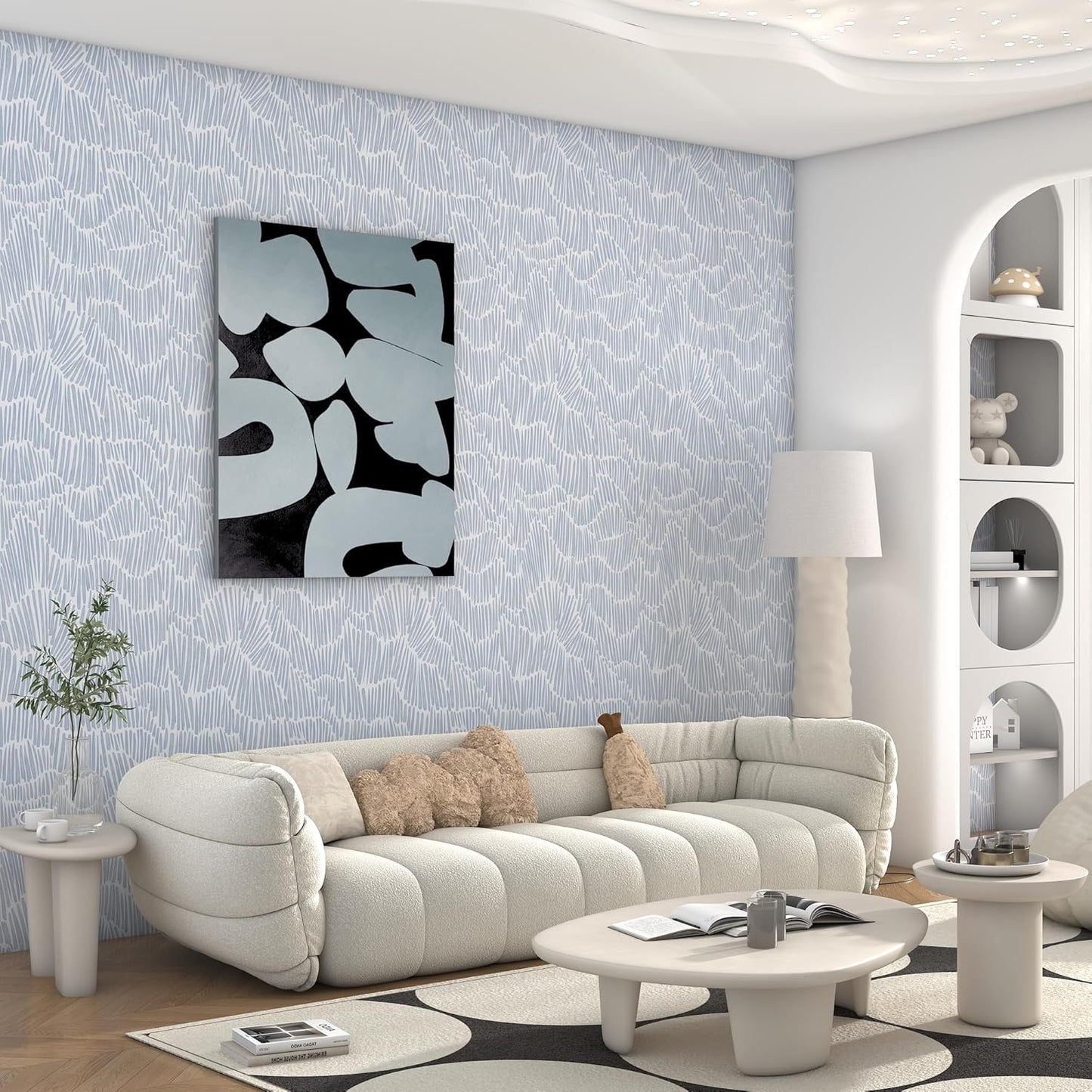 Theper Beige Wallpaper 17.3"×78.8" Modern Striped Peel and Stick Wallpaper Boho Removable Self Adhesive Wall Paper for Bedroom Waterproof White and Gold Contact Paper for Cabinets Vinyl