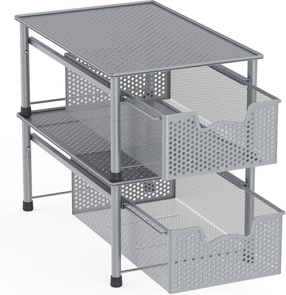 Simple Houseware Stackable 2 Tier Sliding Basket Organizer Drawer, White