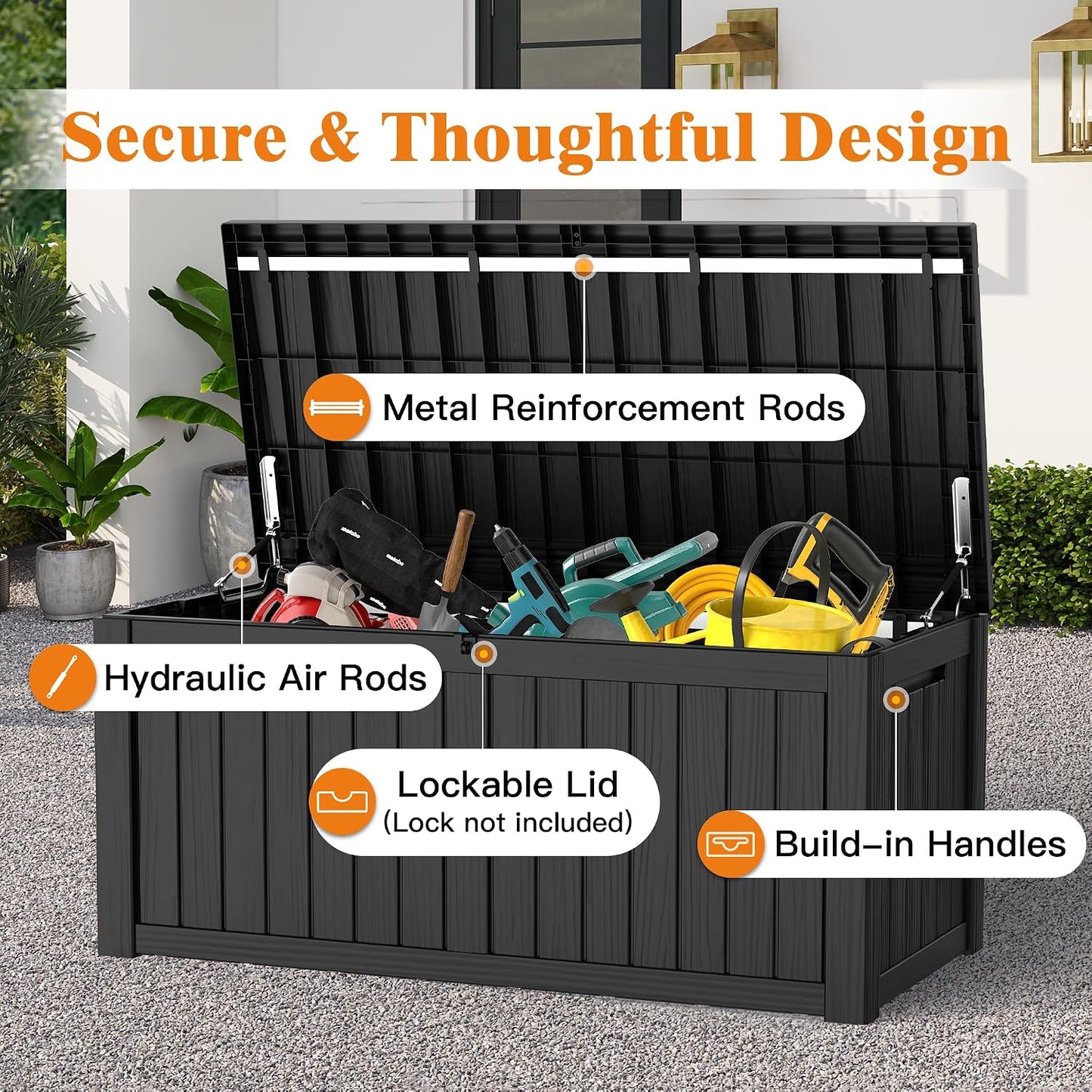 Outdoor Storage Box, 50 Gallon Waterproof Deck Storage Box, Lockable Patio Storage Bins for Package Delivery, Porch, Garden Tool, Cushions, Anti-Theft Weatherproof & UV-Resistant Parcel Drop Box