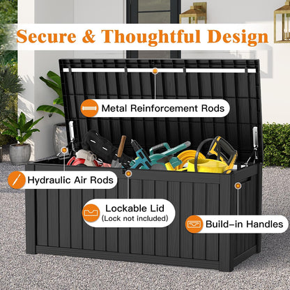 Outdoor Storage Box, 50 Gallon Waterproof Deck Storage Box, Lockable Patio Storage Bins for Package Delivery, Porch, Garden Tool, Cushions, Anti-Theft Weatherproof & UV-Resistant Parcel Drop Box