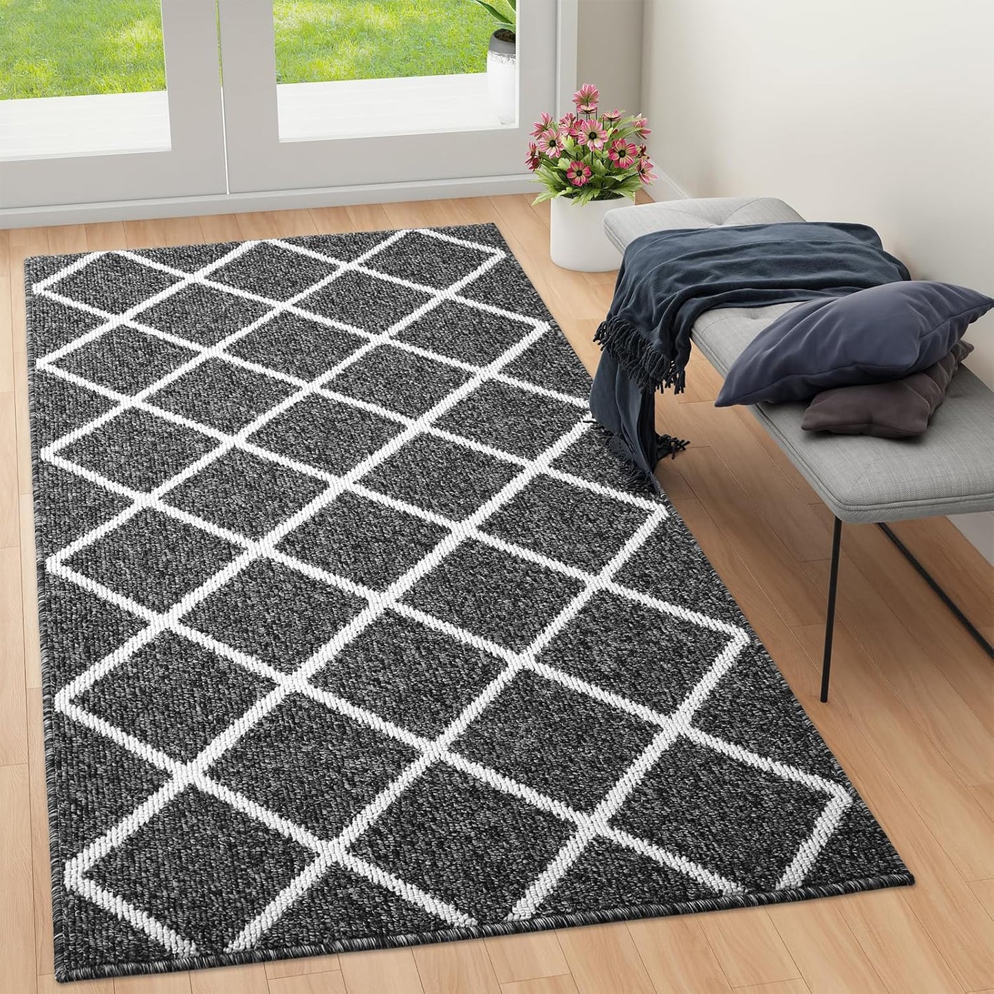 Finchitty Indoor Door Mat, Dirt Resistant and Absorbent, Low-Profile, Non-Slip, Washable Inside Floor Mats for Front Door, Back, and Entrance, 32" x 20", Grey