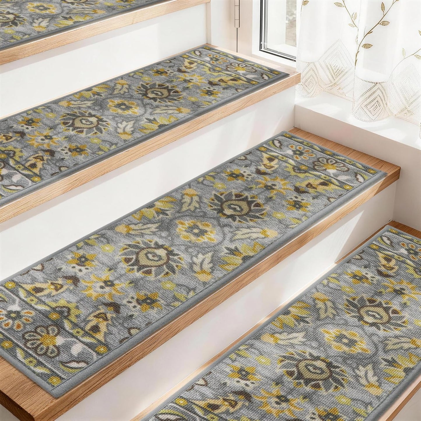 COSY HOMEER Stair Treads for Wooden Steps Non Slip Washable 8" X 30" 4pcs | Self Adhesive,Peel and Stick,Soft Carpet Stair Treads for Kids,Elder,Pet,Residue Free,Reusable Stair Runner,Multi-Surface Use