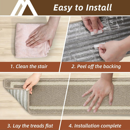 COSY HOMEER Soft Stair Treads Non-Slip Carpet Mat 28inX9in Indoor Stair Runners for Wooden Steps, Stair Rugs for Kids and Dogs, 100% Polyester TPE Backing 4pcs, Grey