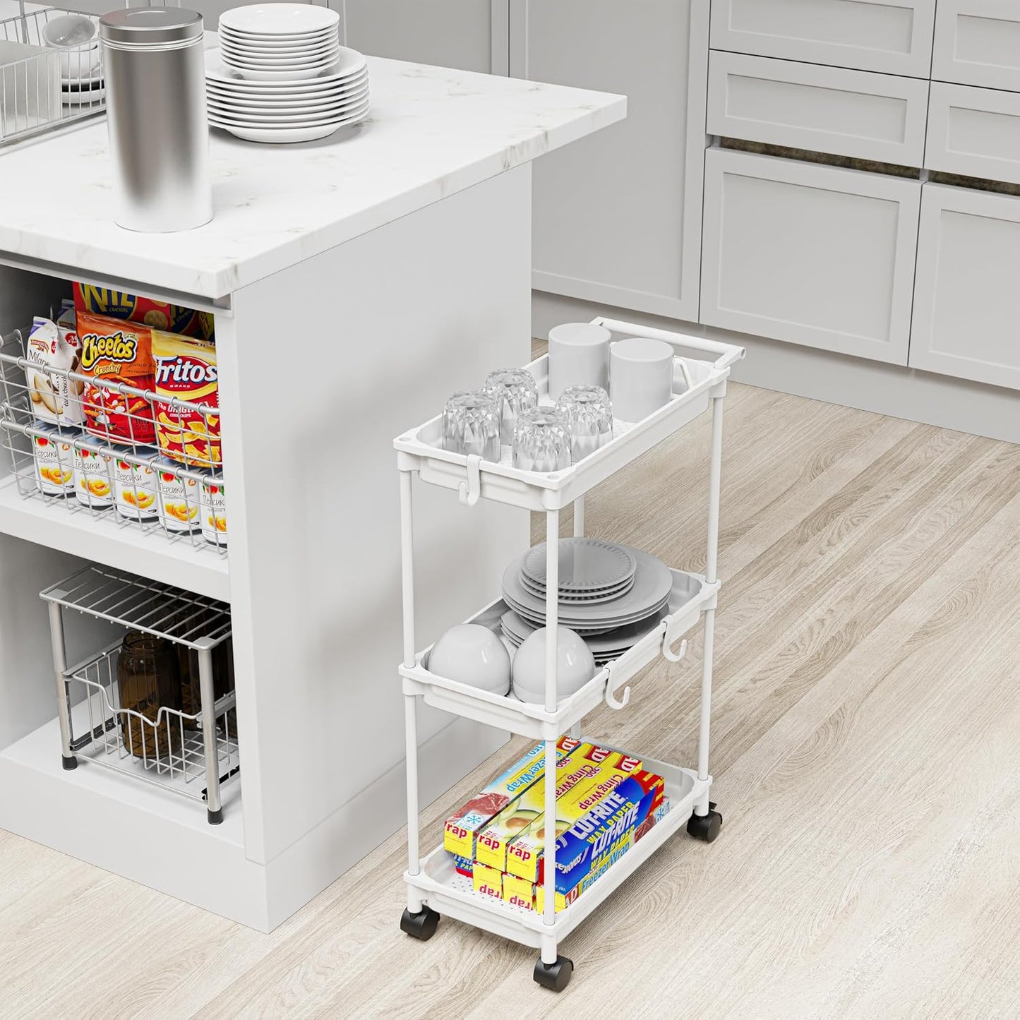 SimpleHouseware Standard 3-Tier Slim Rolling Storage Cart, Black