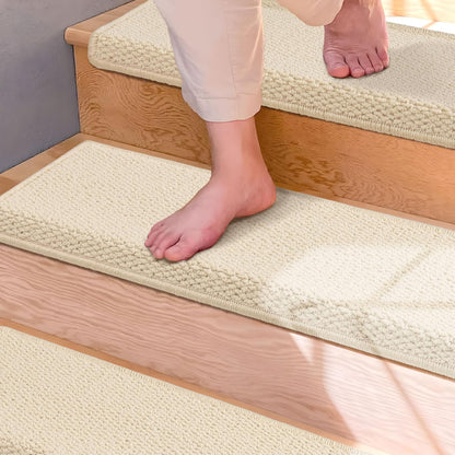 Brakki Bullnose Carpet Stair Treads, Non Slip Stair Treads for Wooden Steps Indoor, Stair Runner, Soft Stair Rugs, Edging Stair Protectors, Washable, 29.5"x9.5"x1.5" 14pcs, Beige