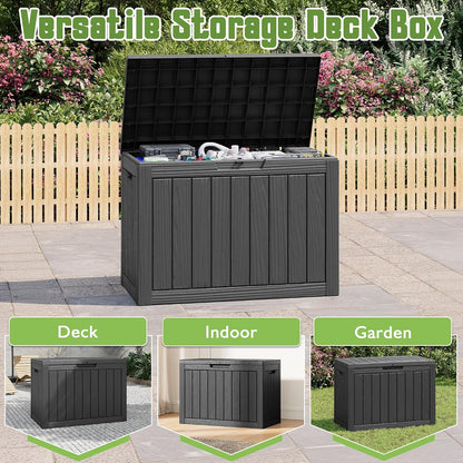 Outdoor Storage Box, 45 Gallon Deck Box with Lockable Lid, Waterproof Resin Storage Bin for Cushions, Garden Tools, Patio Furniture, Grey