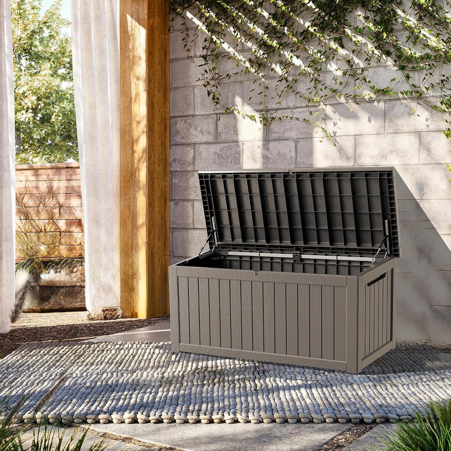 TARKARI 320 Gallon Lockable Resin Deck Box, Waterproof & UV-Resistant Outdoor Storage Box for Outdoor Cushion Storage, Garden Tools & Pool Accessories Storage, Black