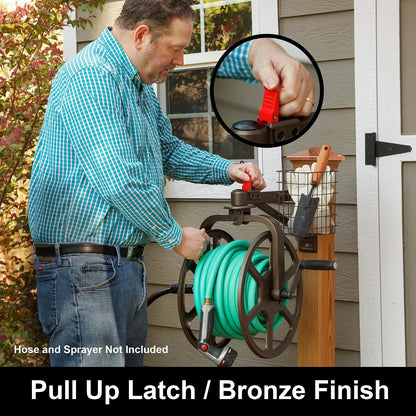 Liberty GARDEN 712 Single Arm Navigator Multi-Directional Garden Hose Reel, Holds 125-Feet of, 5/8-Inch, Bronze
